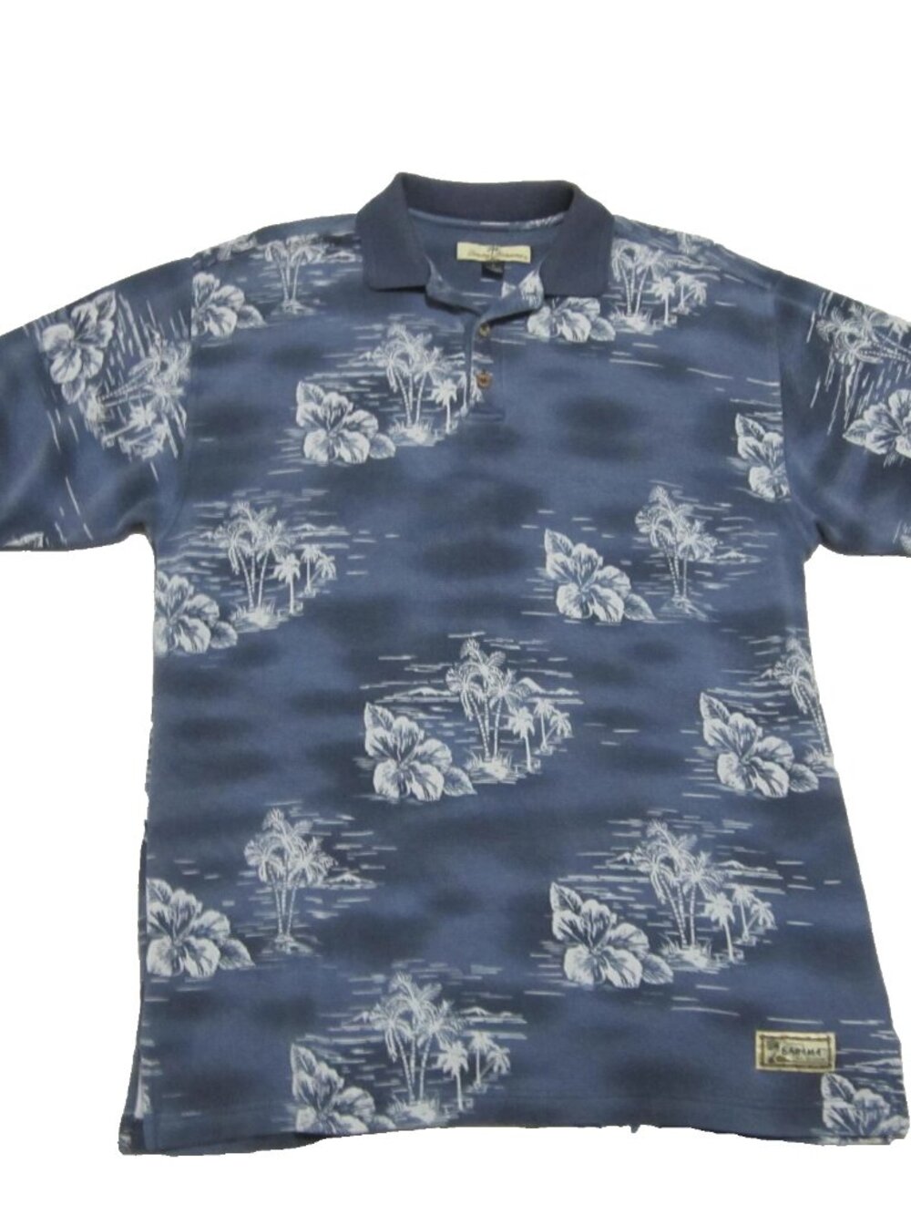 Tommy Bahama Polo Shirt Mens Small Blue Floral Hawaiian Short Sleeve Silk Blend